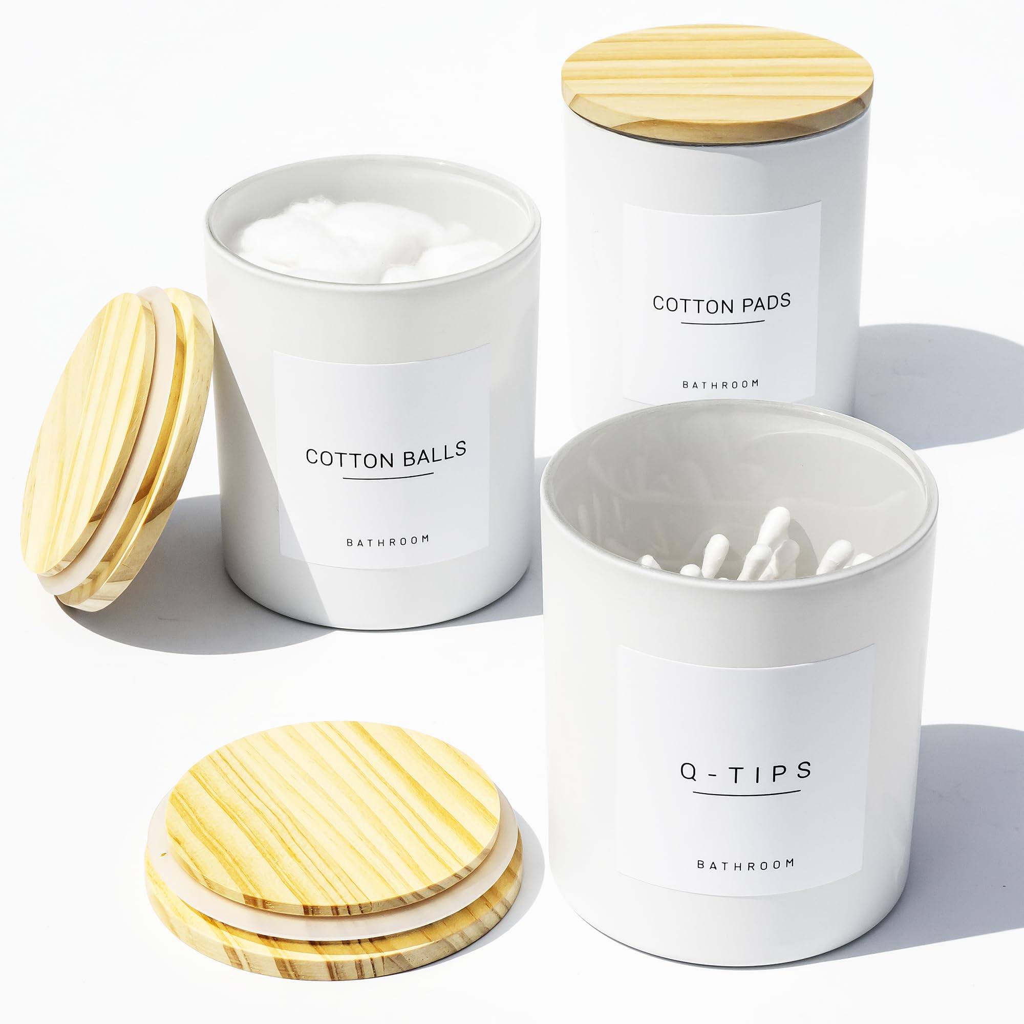 Ezebesta 3-Piece Farmhouse Glass Bathroom Canisters with Wooden Lids