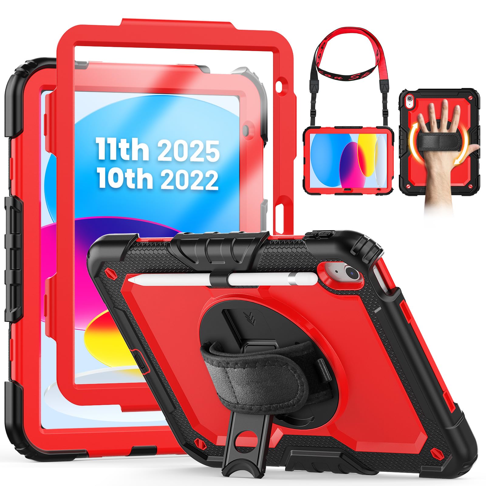 SEYMCY iPad 11th/10th Gen Case | Shockproof Cover with 360 Rotating Stand
