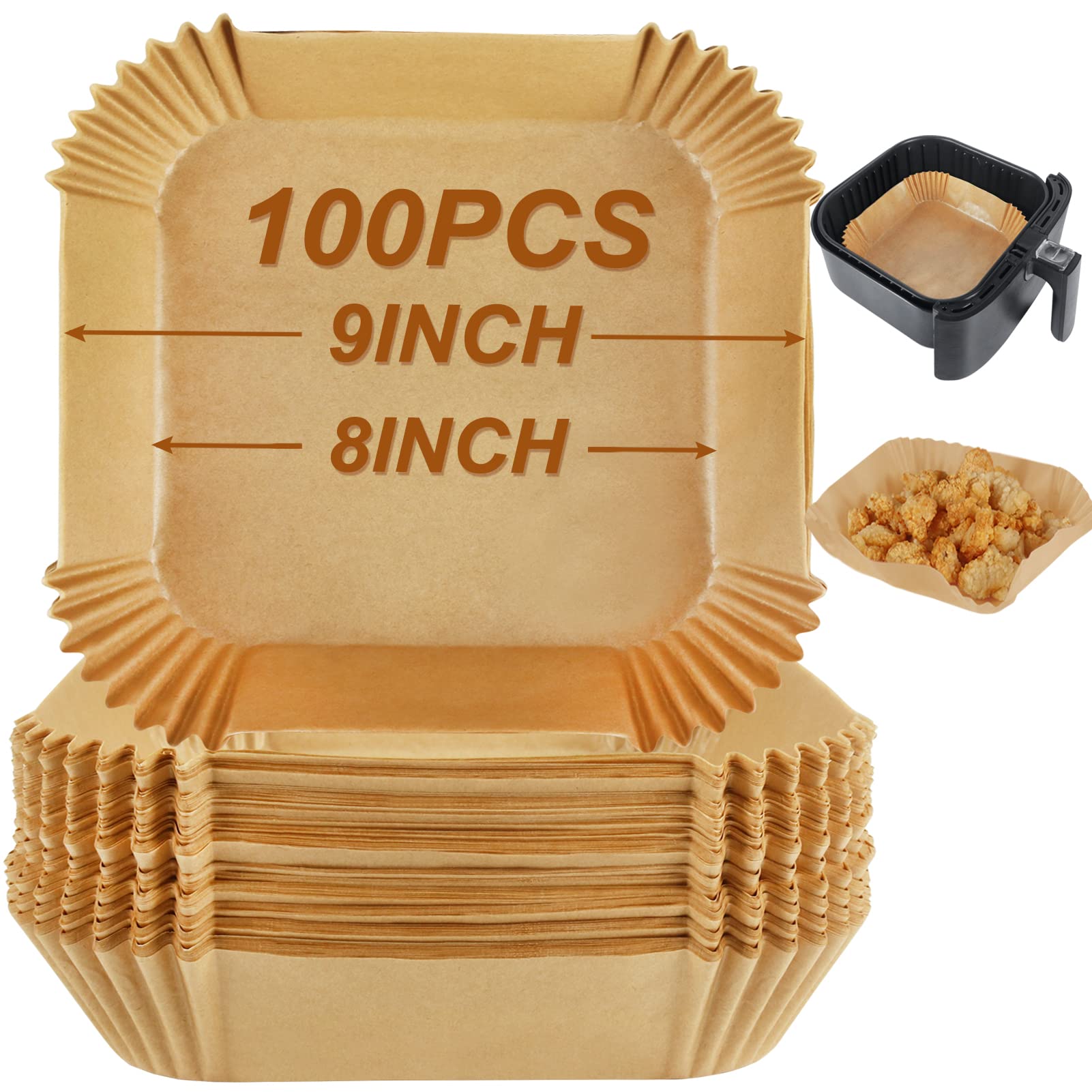BYKITCHEN 100pcs Air Fryer Paper Liners | 7.9 Inch Nonstick Parchment