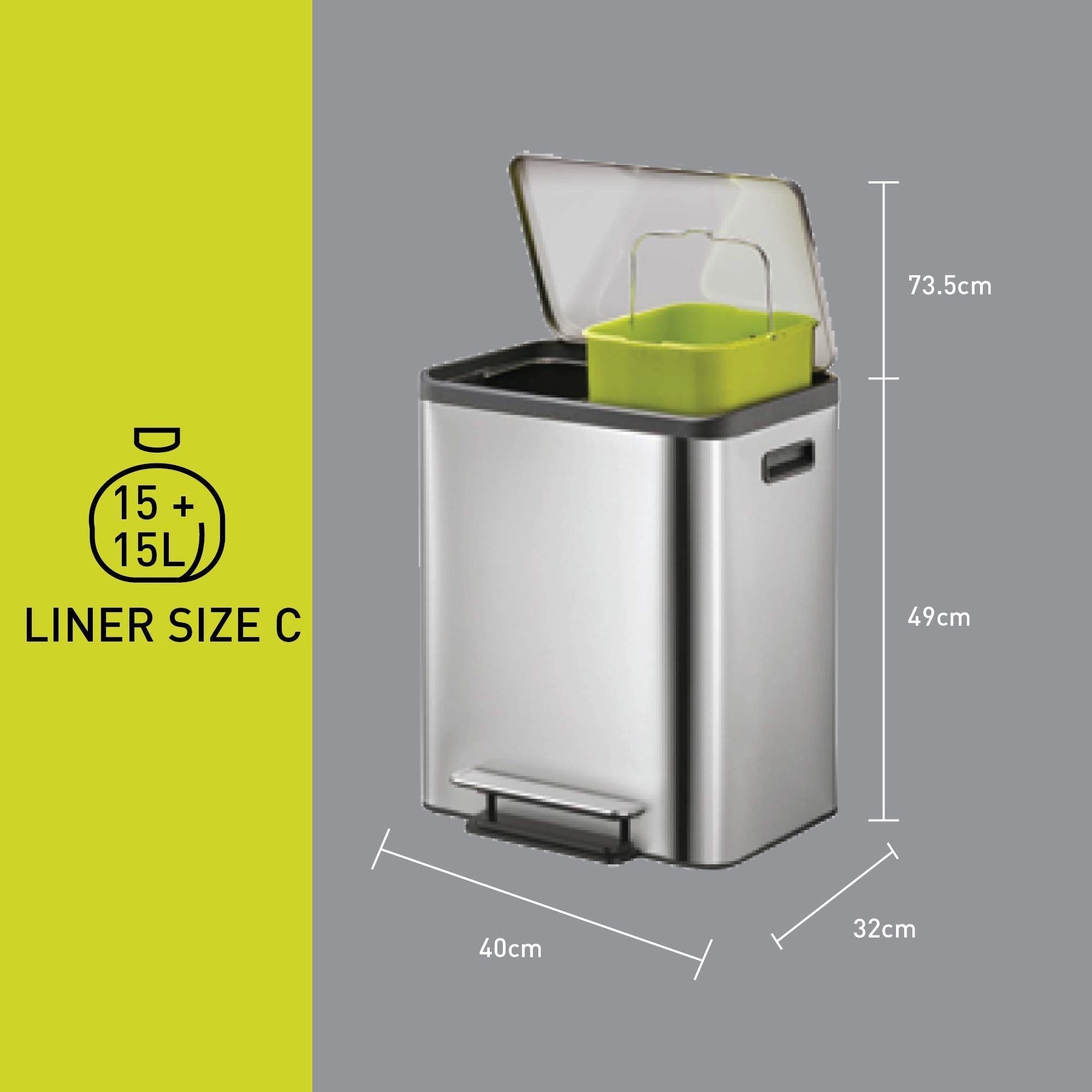 EKO Ecocasa 30L Recycling Bin – Stainless Steel Dual Pedal Kitchen Bin