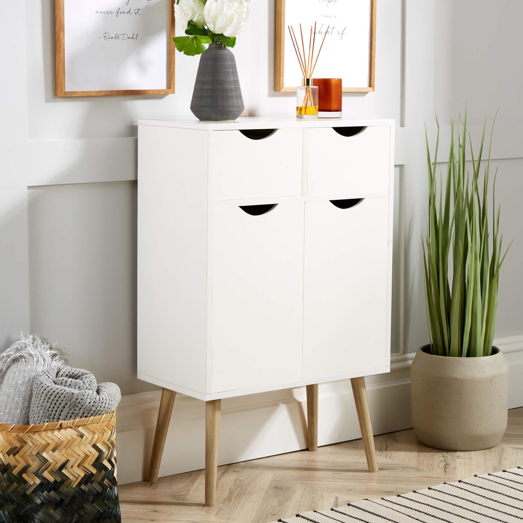Boden Scandi Sideboard – White 2 Door 2 Drawer Cabinet