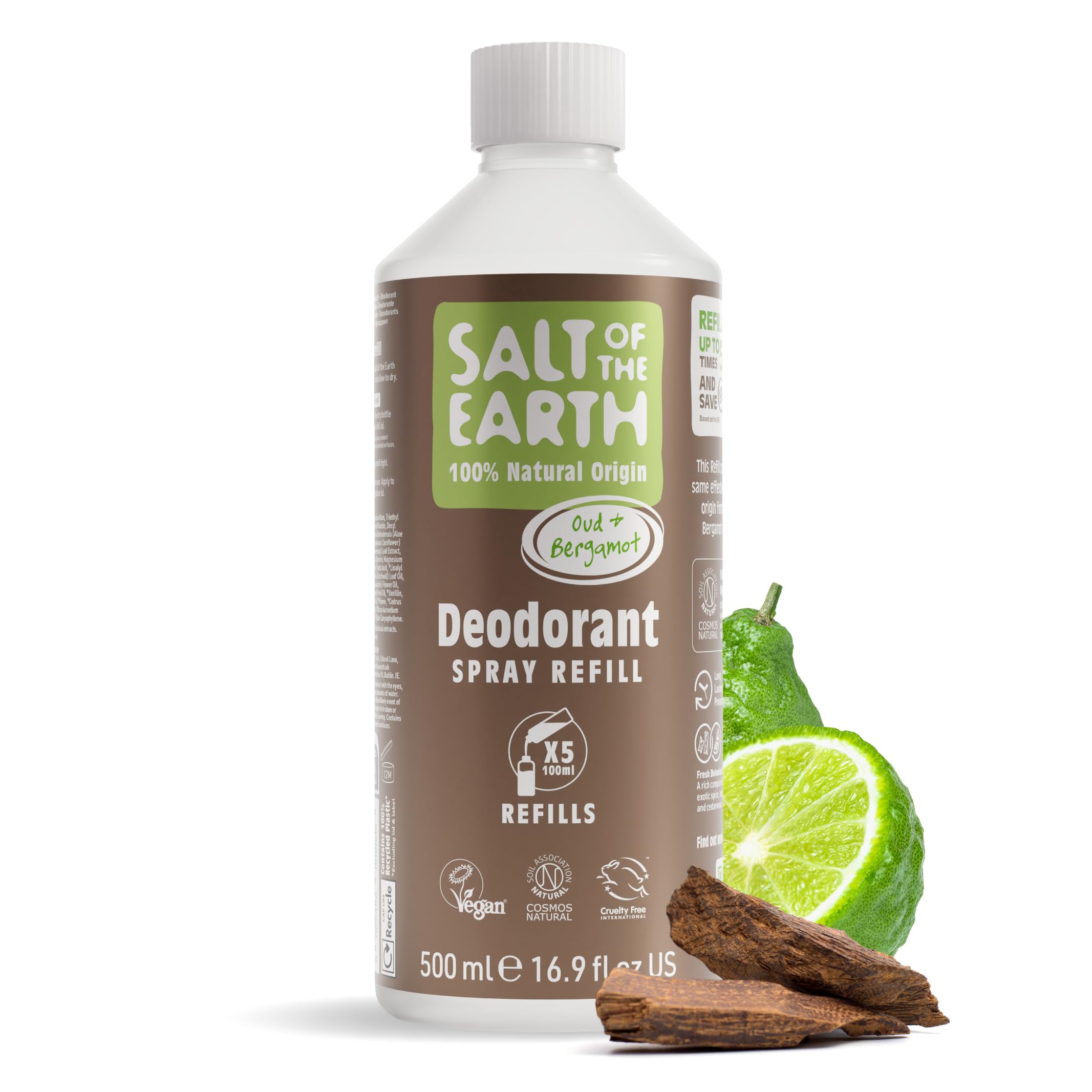 Salt of the Earth Natural Deodorant Spray Refill | Oud & Bergamot | 500ml
