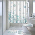 AIBIIN 4-Piece Teal Blue Ocean Starfish Shower Curtain and Bath Mat Set