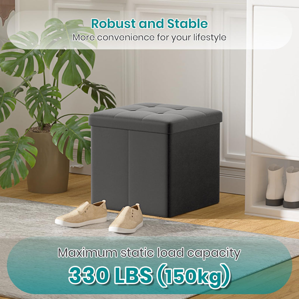 Oak & Tea Storage Ottoman, Foldable Storage Bench, Small Footrest, Cube Storage Unit, 1 Storage Boxes with Lid, Footstool