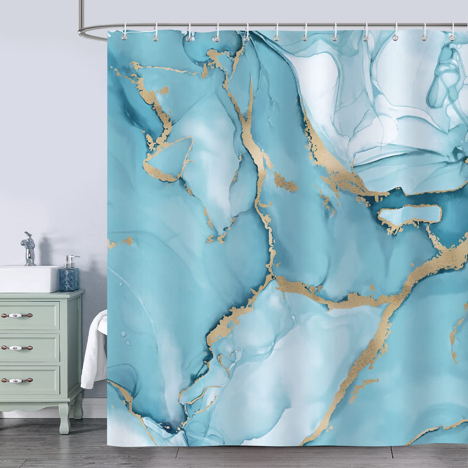 Bonhause Turquoise Marble Shower Curtain | Modern Waterproof Polyester