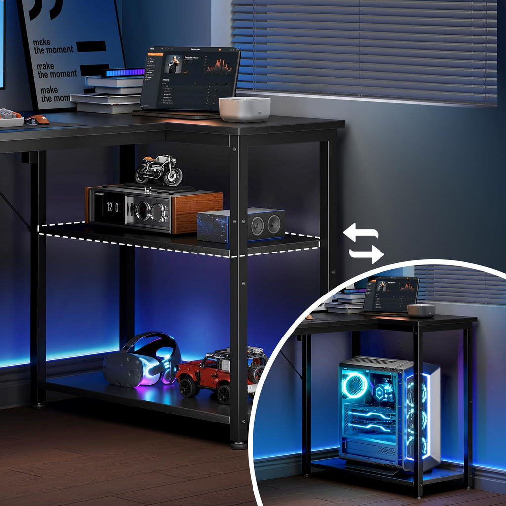 Coleshome L Shaped Gaming Desk for Small Space, 100x70 cm Black - image 4