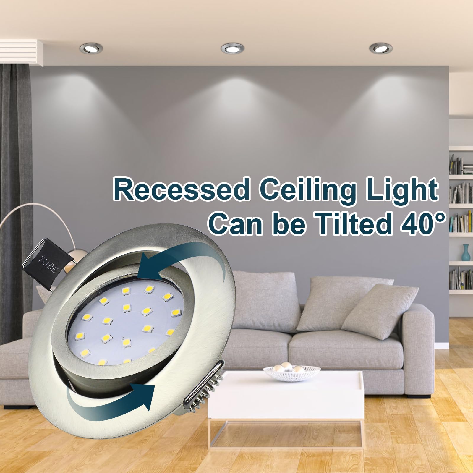 HiBay 8-Pack Ultra Slim LED Recessed Spotlights | Brushed Chrome Tilt Downlights