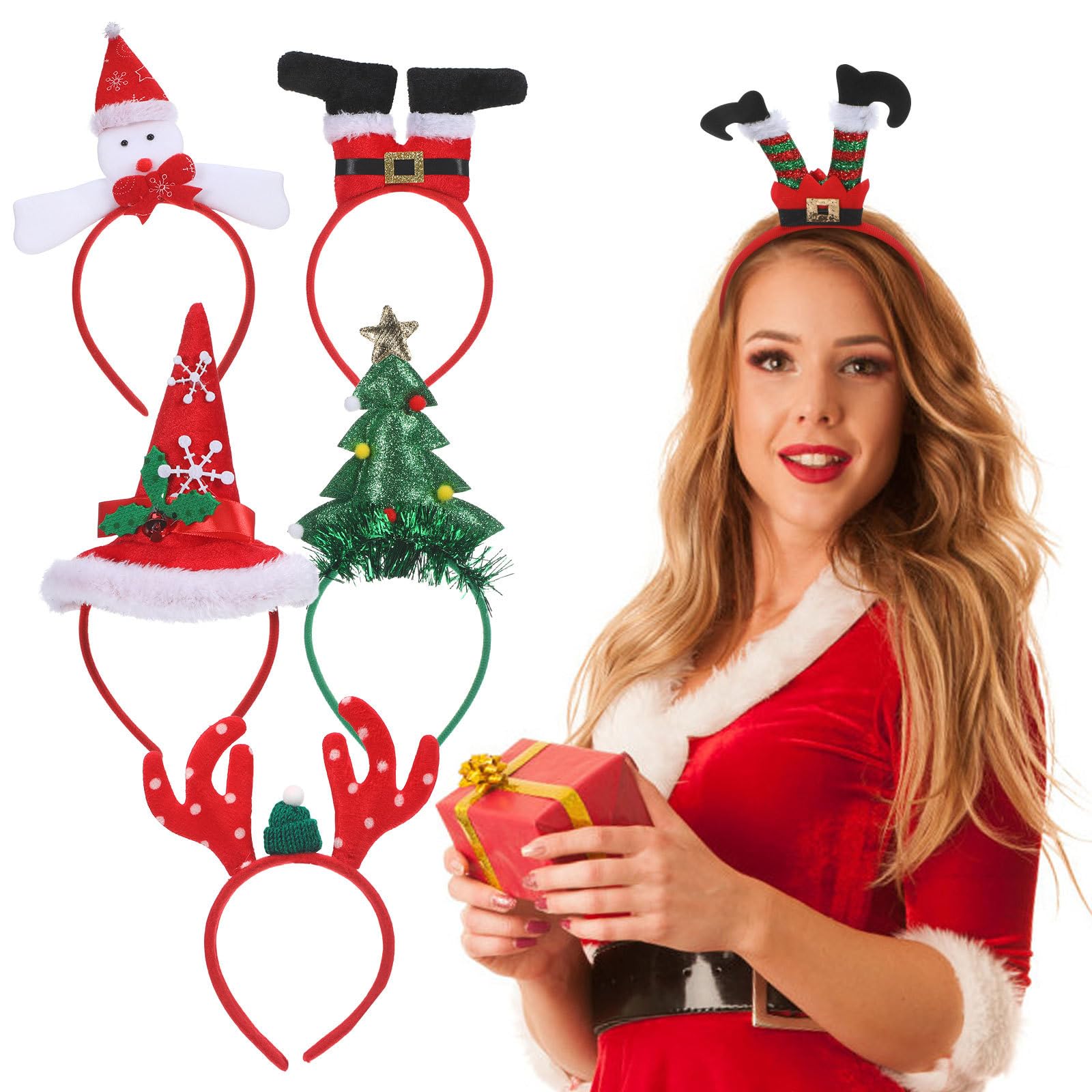 Jolof Store 6pcs Christmas Headbands – Reindeer Antler Holiday Party Favors