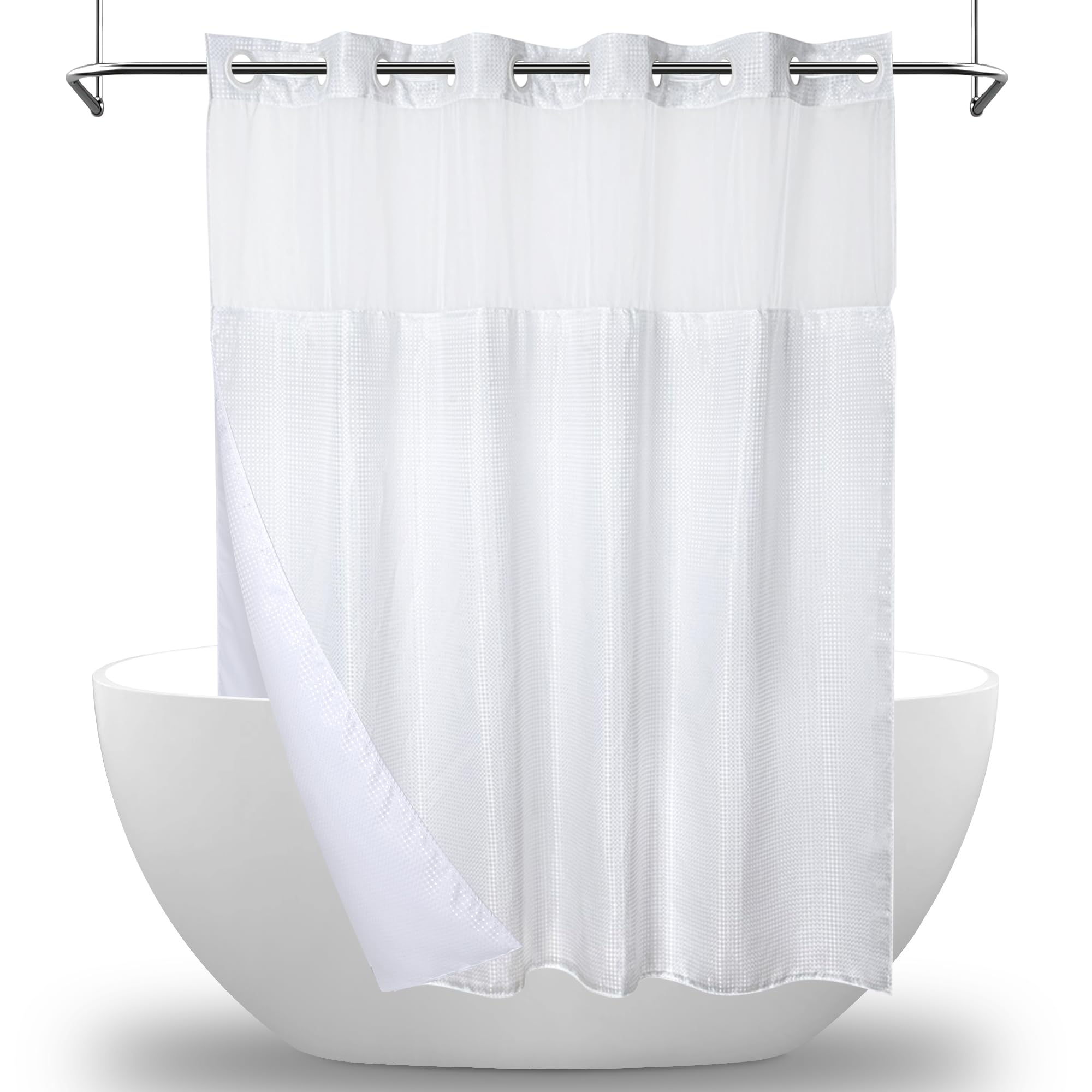 MEKOTRIN Hookless Shower Curtain | Waffle Fabric with Snap-on Liner