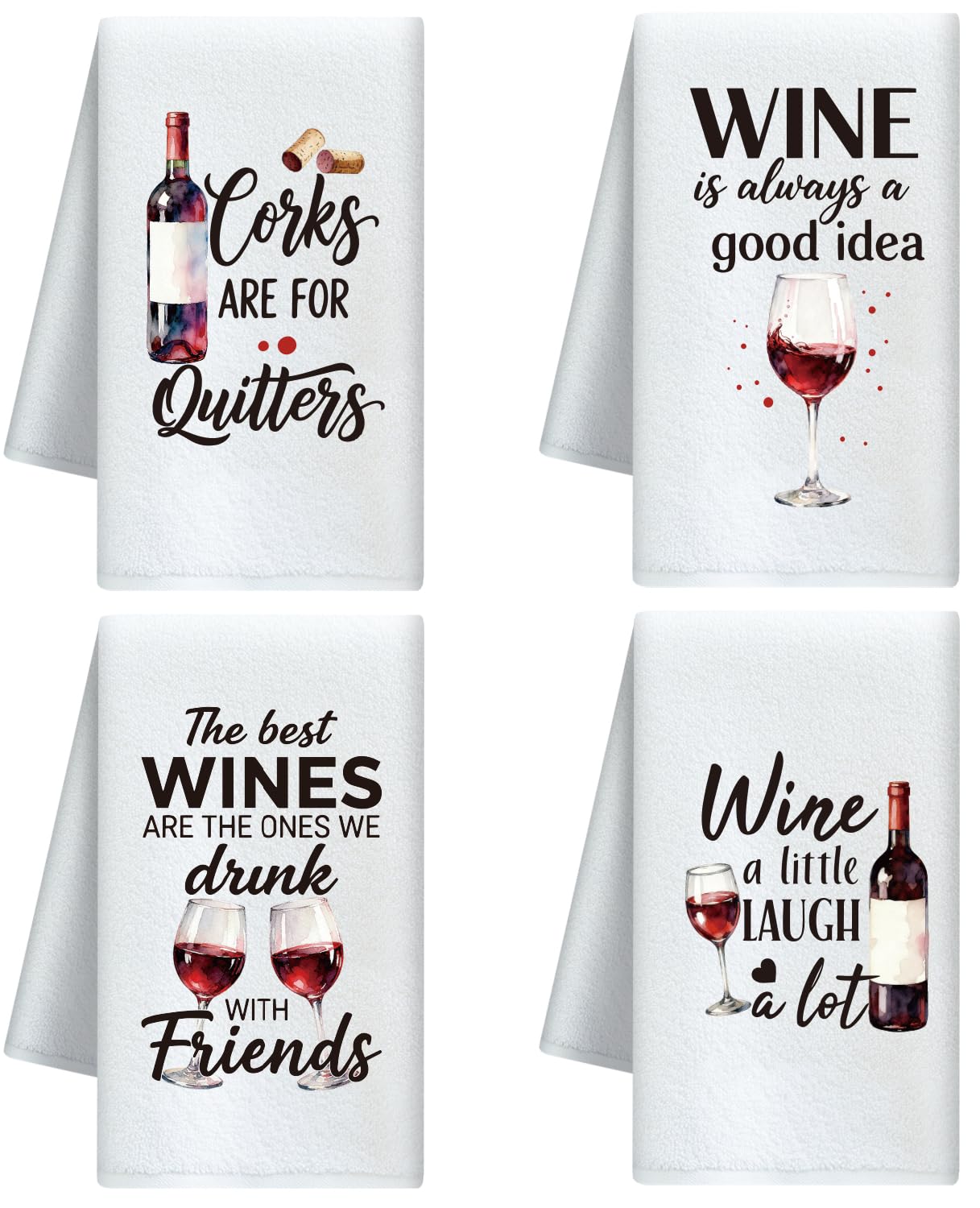 CUTHOLLOW Wine Theme Microfiber Kitchen Towels – Set of 4 Dish Towels