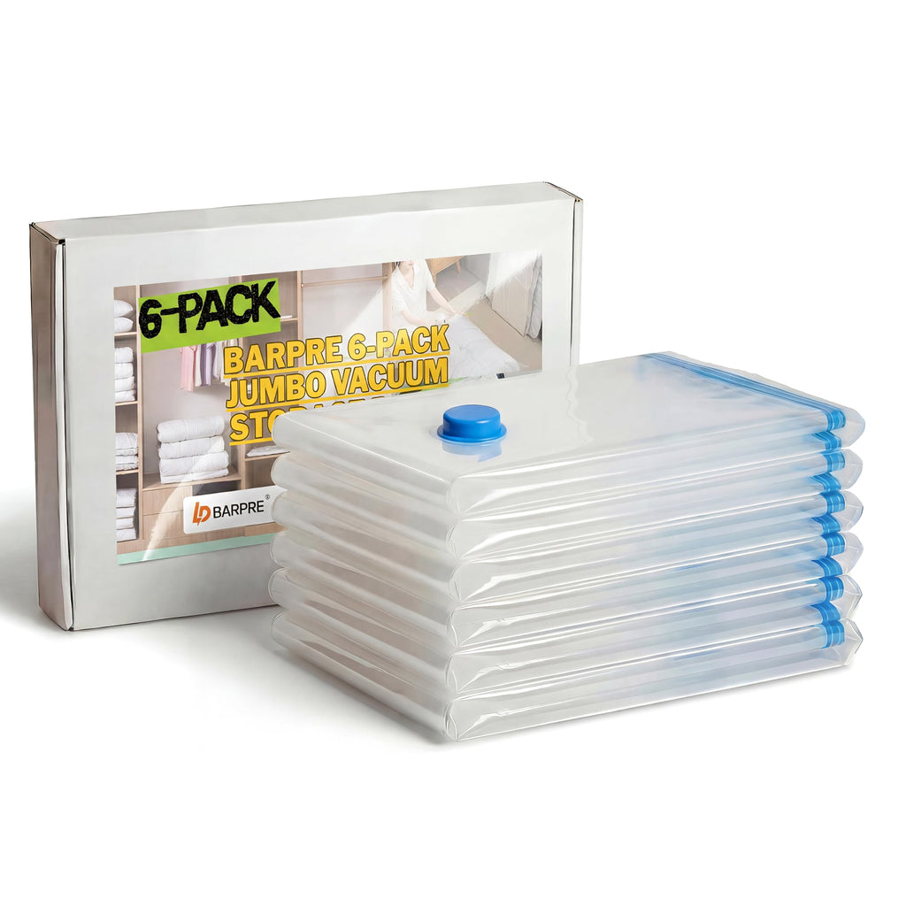 Barpre 6-Pack Jumbo Vacuum Storage Bags | Space Saving Vacuum Pack Bags for Clothes & Bedding | 80% More Storage | 100cm x 70cm 39” x 28”