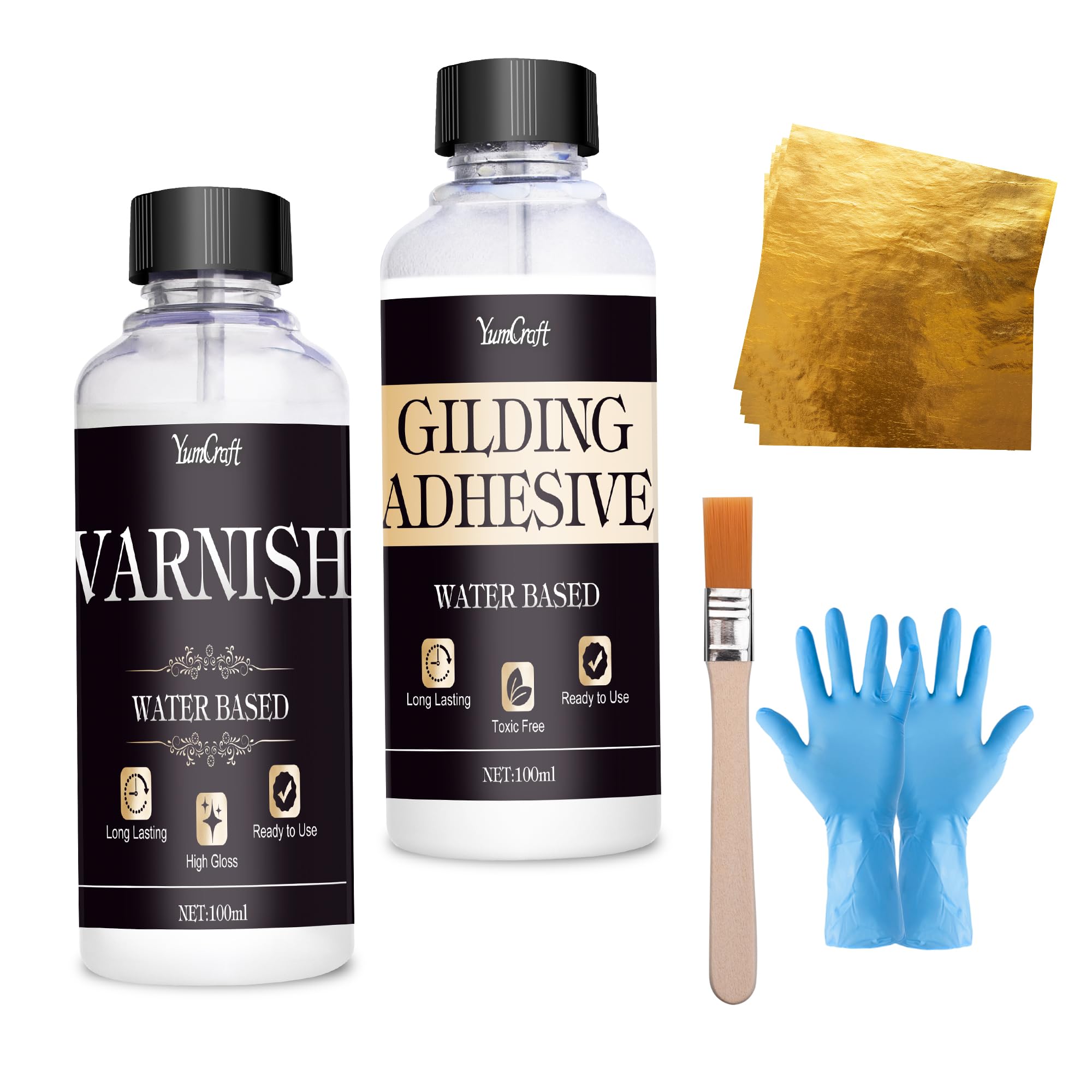 Gold Leaf Gilding Kit – 100 Sheets, Adhesive & Gloss Varnish