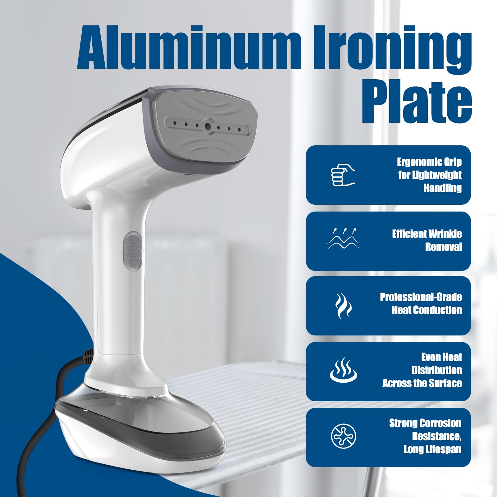 Jolof Store Handheld Fabric Steamer – 1800W Ceramic Plate Iron, White