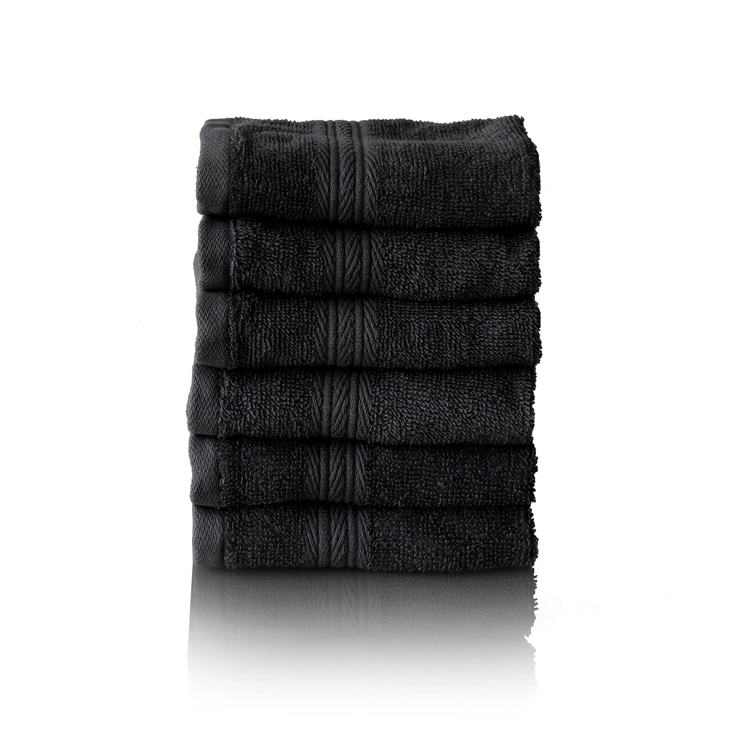 Glart Premium Cotton Terry Flannels - Set of 6 Soft Washcloths, Black