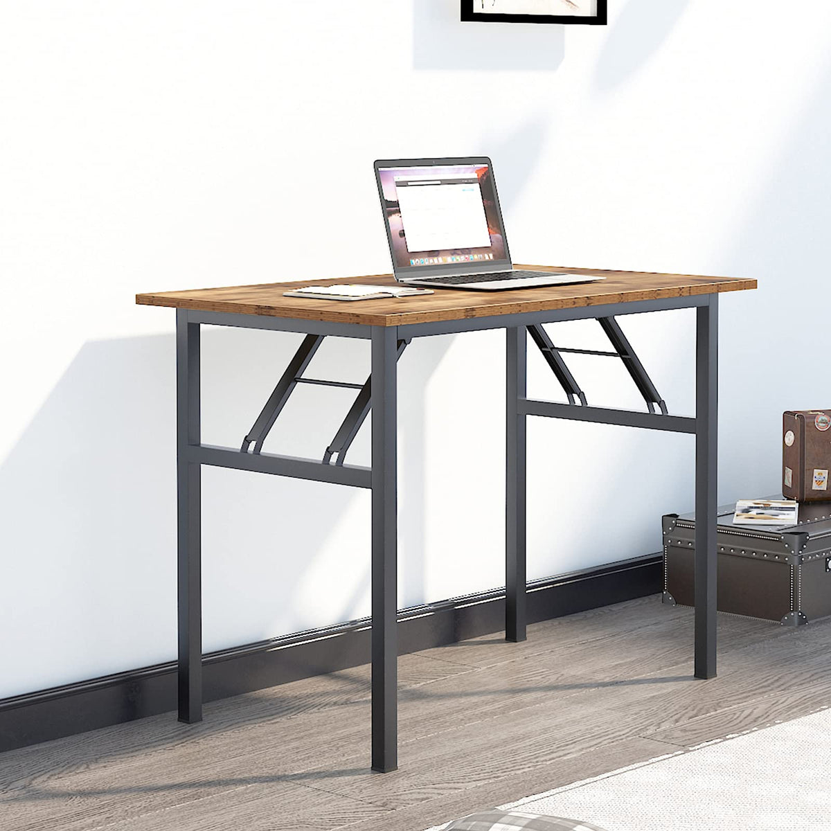 sogesfurniture Folding Table Office Study Writing Desk Computer PC Laptop Table Workstation Dining Gaming Table, No Install Needed, 100x60x75cm - image 4
