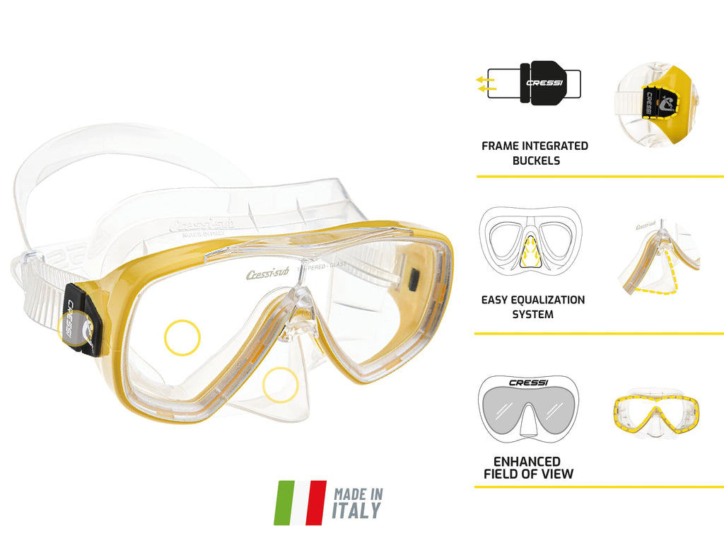 Cressi Onda Mare Snorkel Set – Single Lens Silicone Mask – Clear/Blue