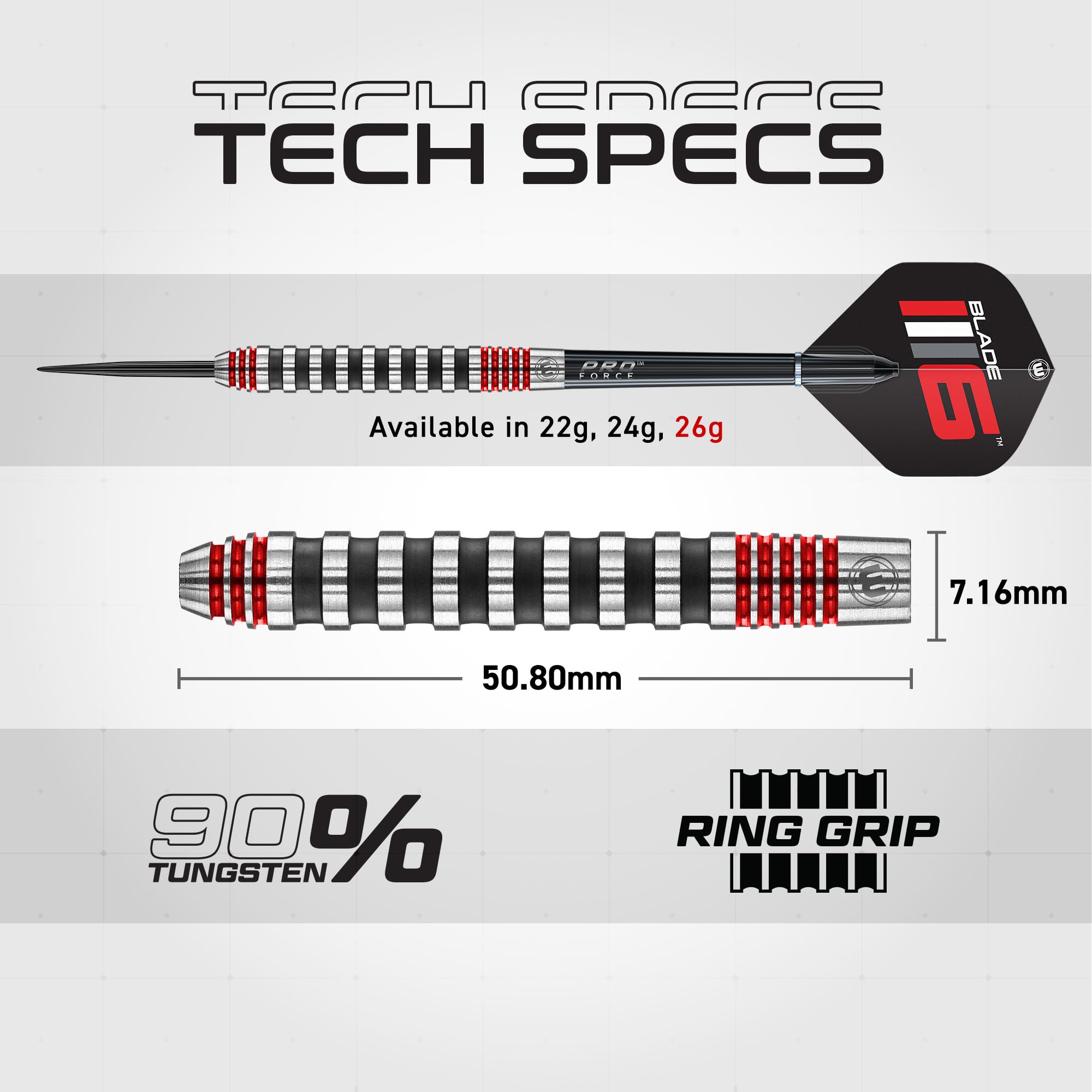 Winmau Advance 500 Series 90% Tungsten Steeltip Darts Set - Red, 26g