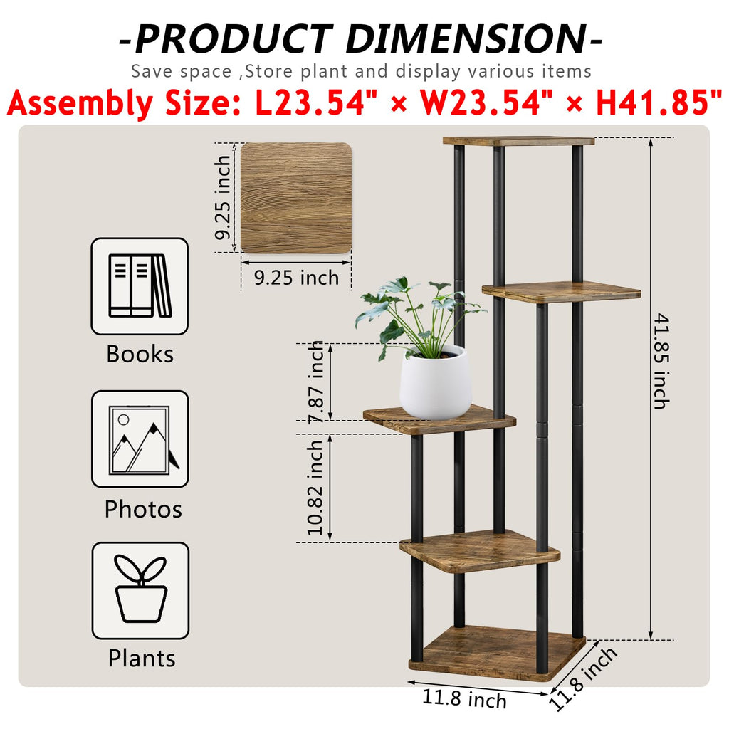 AZERPIAN 5-Tier Metal Plant Stand | Tall Corner Flower Shelf for Indoor