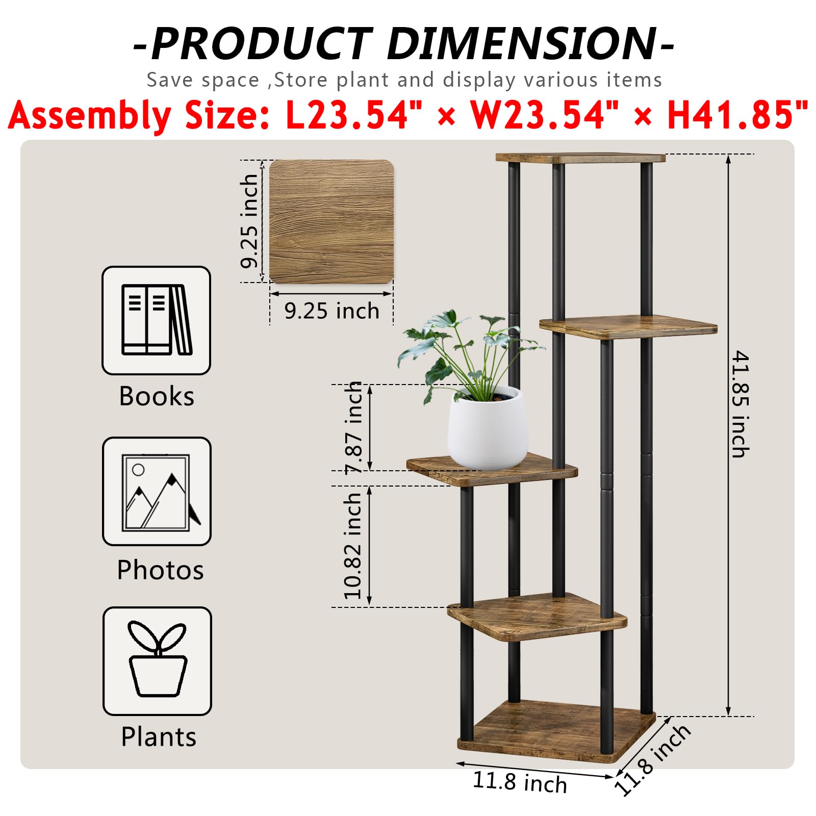 AZERPIAN 5-Tier Metal Plant Stand | Tall Corner Flower Shelf for Indoor