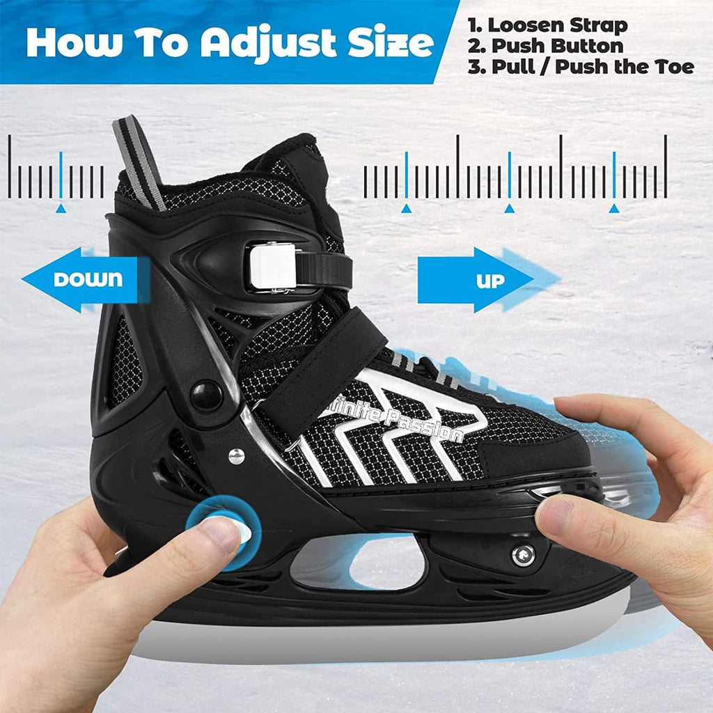 Nattork Kids Adjustable Ice Hockey Skates – Grey Reinforced Ankle Support