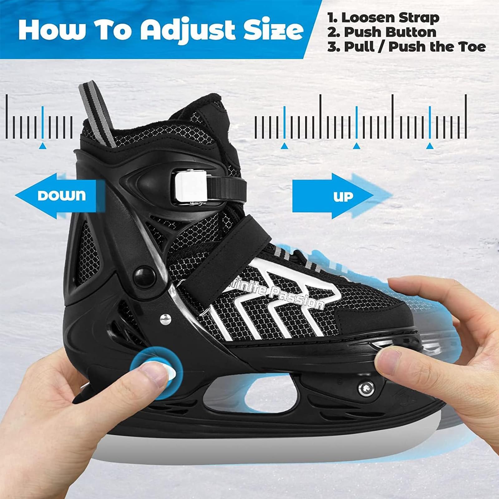 Nattork Kids Adjustable Ice Hockey Skates – Grey Reinforced Ankle Support