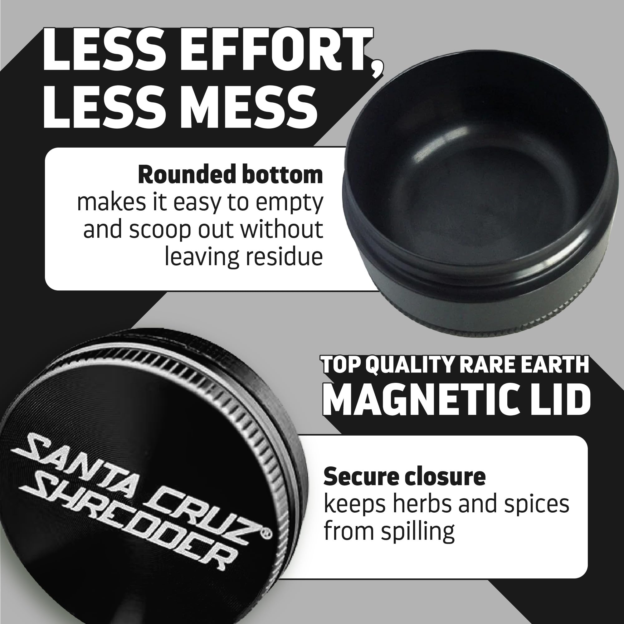 Santa Cruz Shredder 3-Piece Herb Grinder – Medium 2.125" Aluminum Black