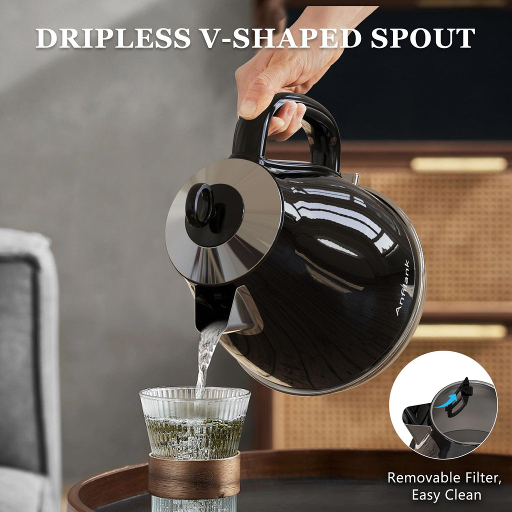 Anfilank Electric Kettle – 1.7L Fast Boil 3000W Stainless Steel, Black