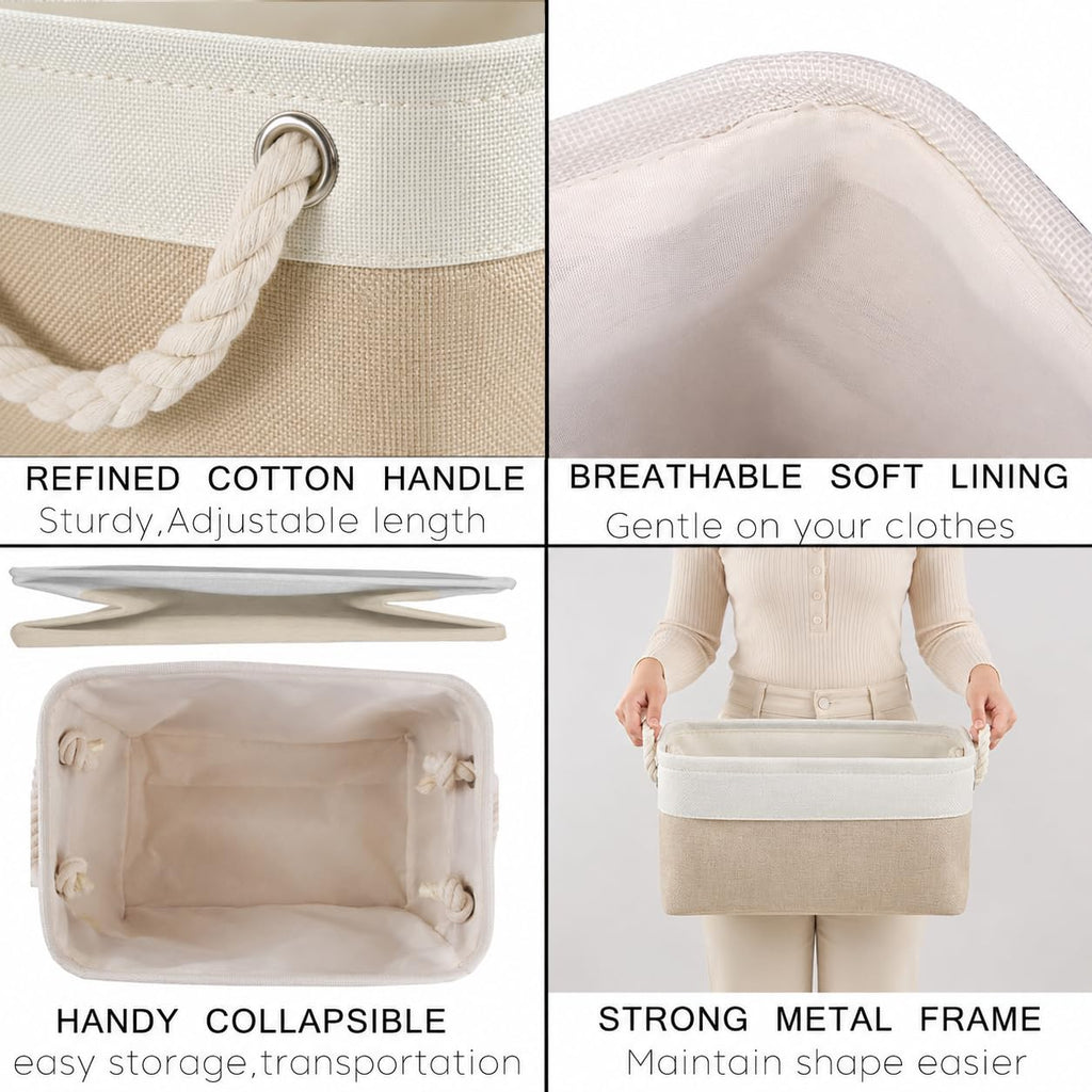 Mangata Fabric Storage Box set of 3, Foldable Fabric Storage Baskets with Handles for Cupboards, Wardrobe, Shelves, Bathroom, Clothes, Toys, Towel - image 5
