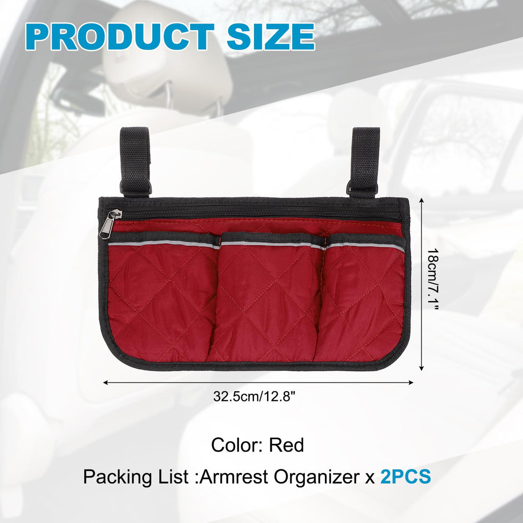 YELARXI Beach Chair Armrest Bag, Beach Side Bag Hanging Storage Organizer with Reflective 4 Pockets Waterproof Pouch 13 x 7" & 2Pcs & Red - Fit for - image 2