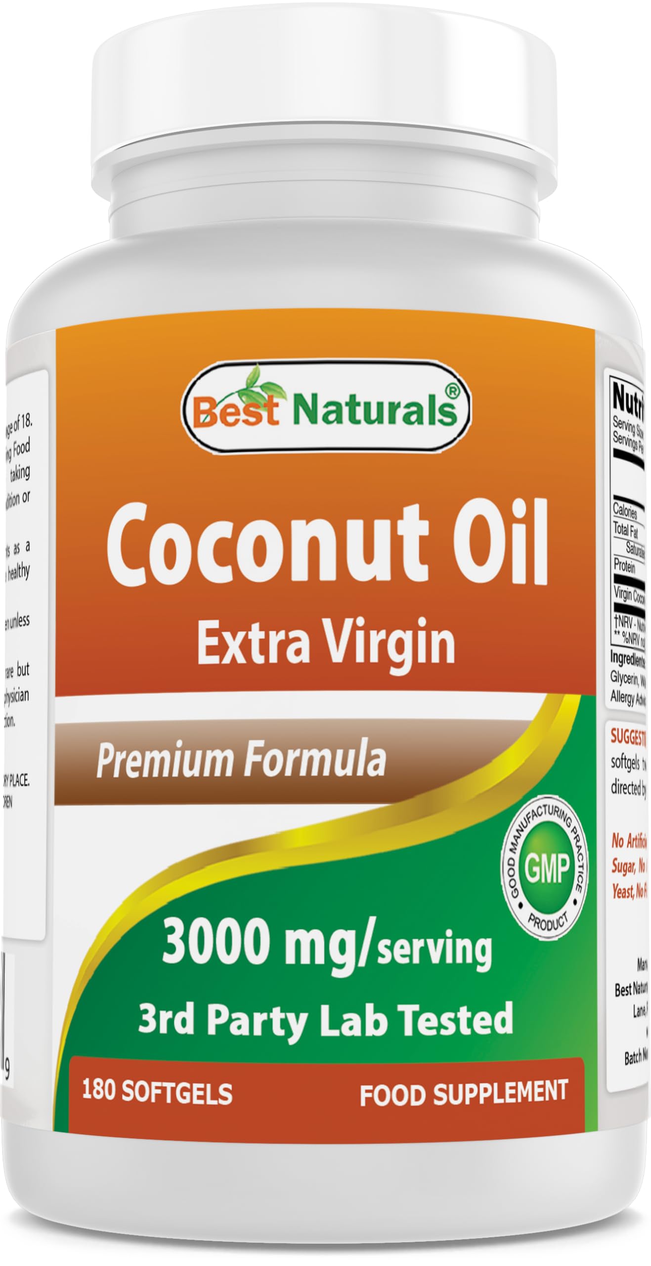 Best Naturals Extra Virgin Coconut Oil 1000mg Softgels - 180 Count