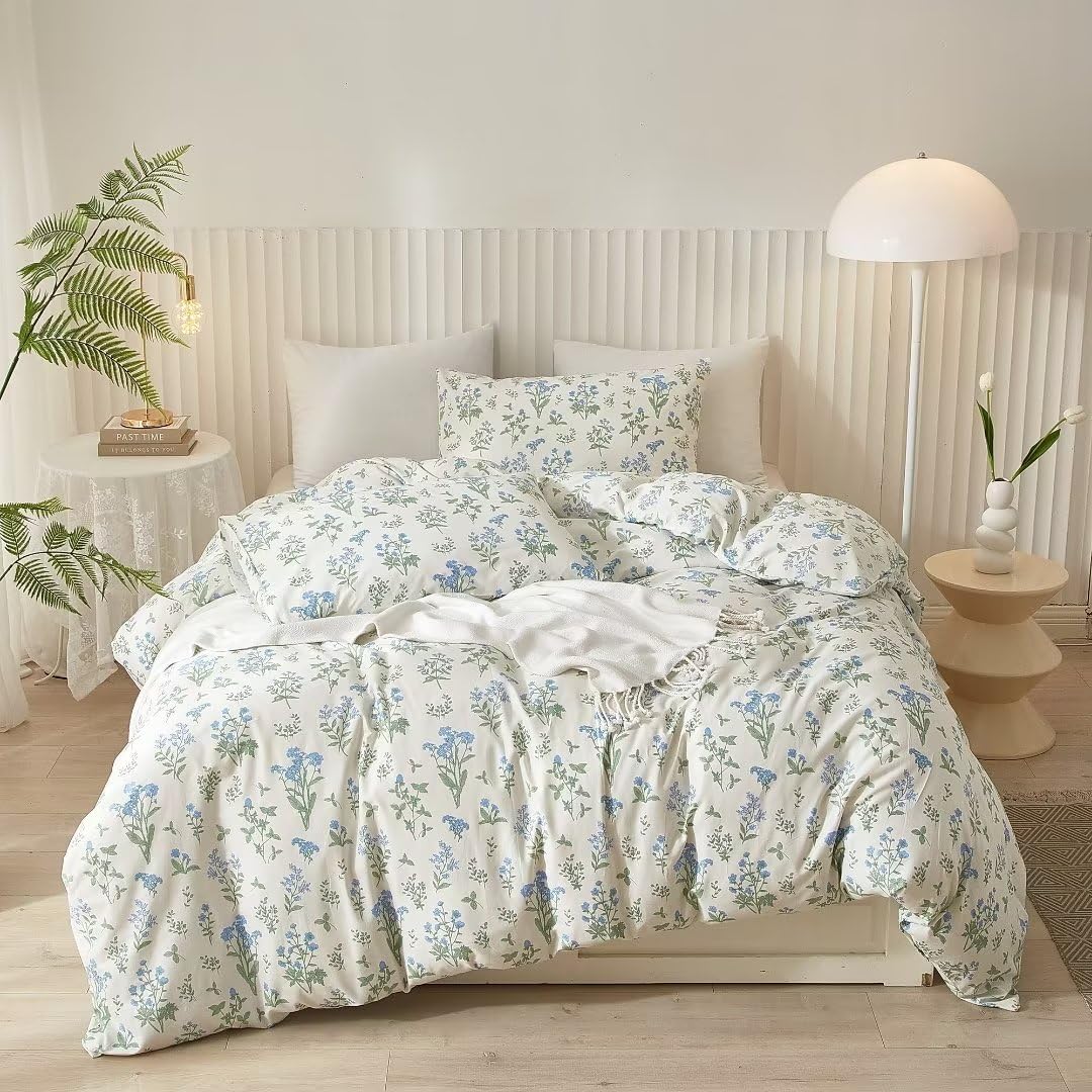 Ruccit White Floral 100% Cotton Double Duvet Cover Set | 3-Piece Bedding