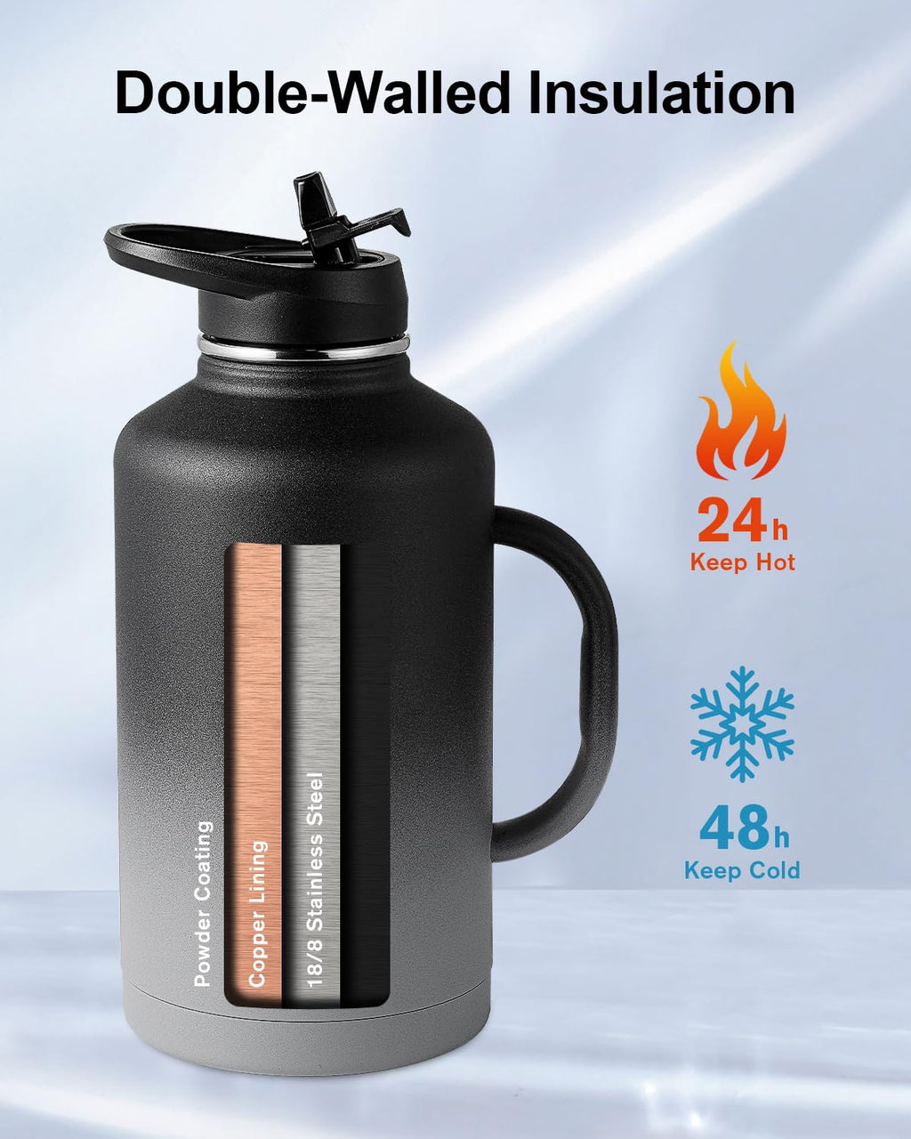 Trebo 2L Insulated Water Bottle – Stainless Steel Large Travel Flask
