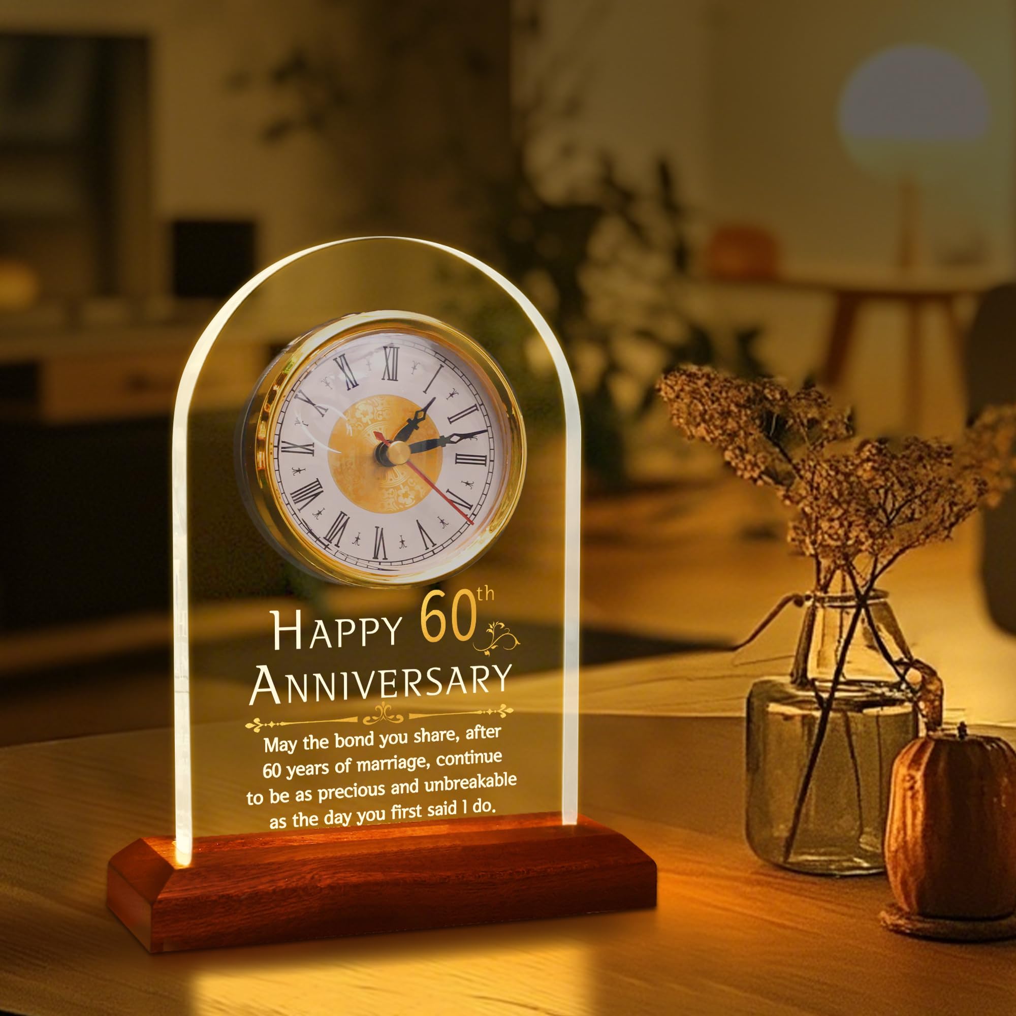 OkiyiD 60th Anniversary Quartz Desk Clock | Diamond Wedding Gift
