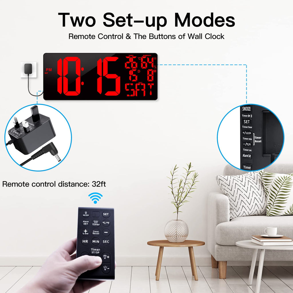 XREXS 18 Inch Extra Large Digital Wall Clock with Remote & LED Timer
