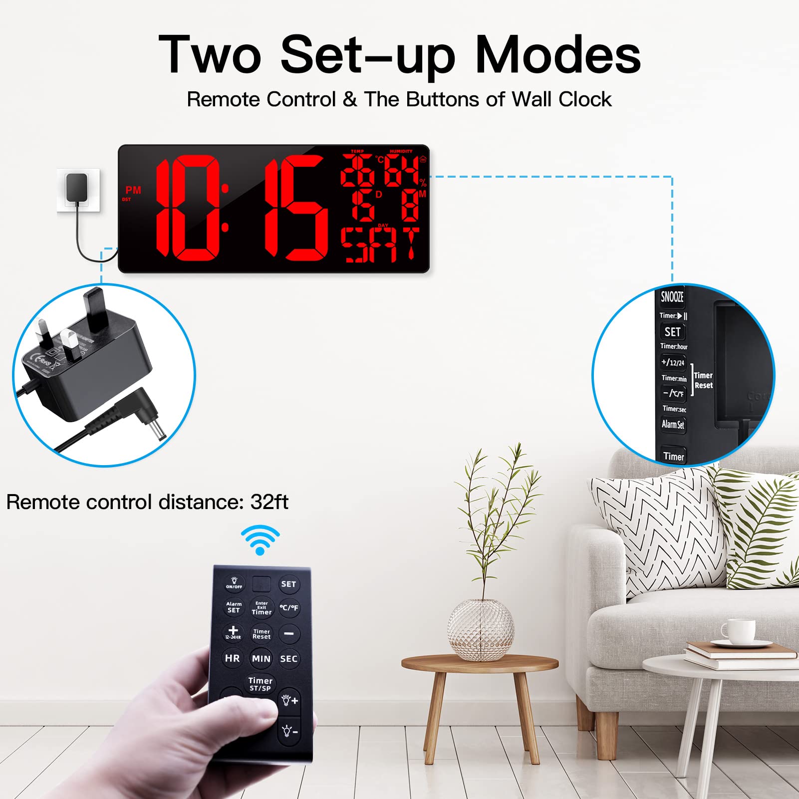 XREXS 18 Inch Extra Large Digital Wall Clock with Remote & LED Timer