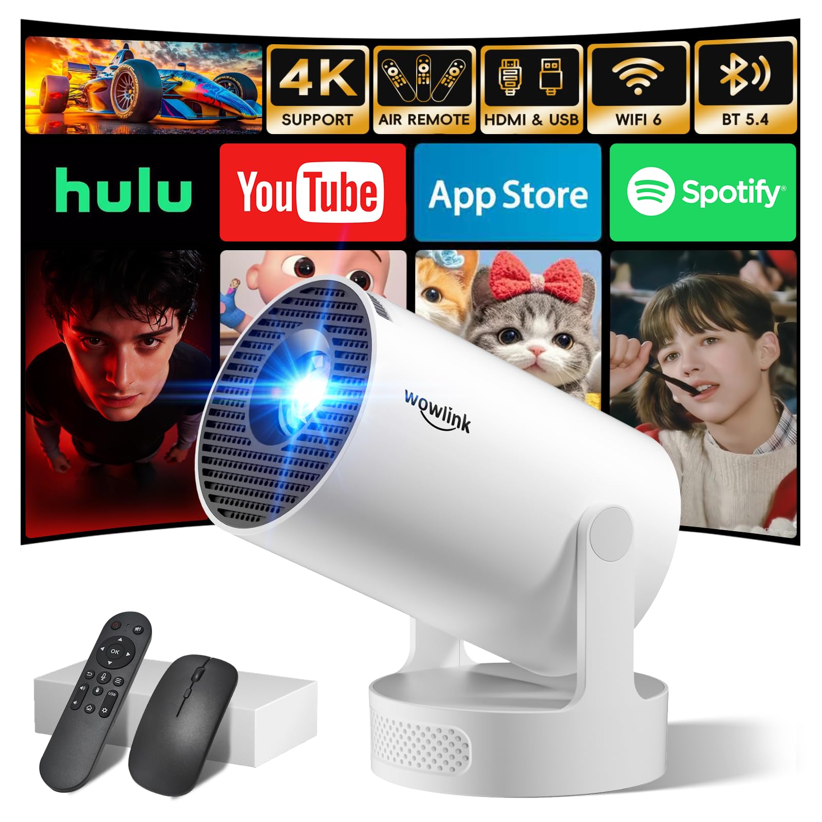Mini Projector – 4K WiFi 6 Bluetooth 180° Rotatable