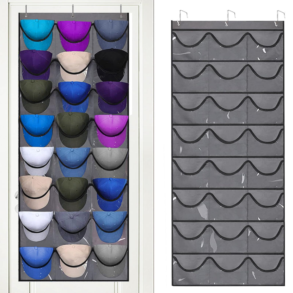 qimeyu Baseball Cap Storage,Baseball Cap Door Organizer,Cap Storage for Baseball Caps,Baseball Cap Rack with Large 24 Clear Deep Pockets,Cap Hanger - image 1