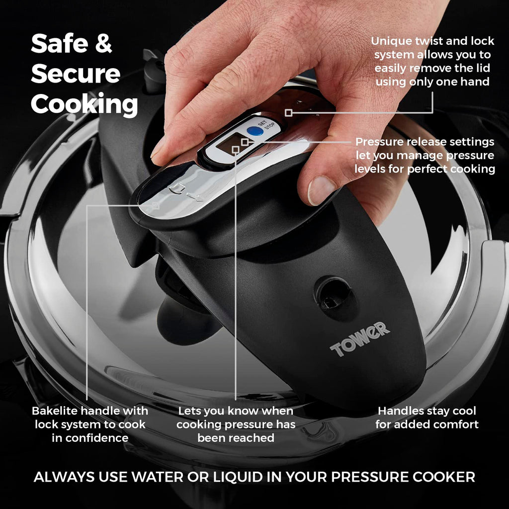 Tower T920002 One-Touch Ultima 4L Pressure Cooker | Stainless Steel