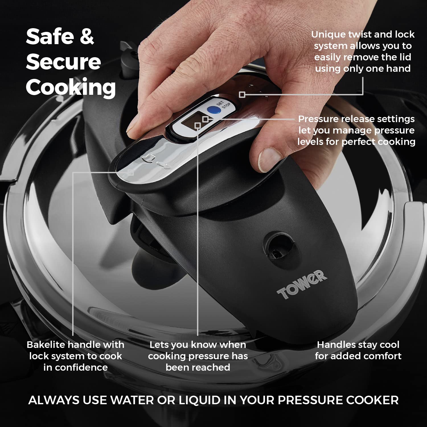Tower T920002 One-Touch Ultima 4L Pressure Cooker | Stainless Steel