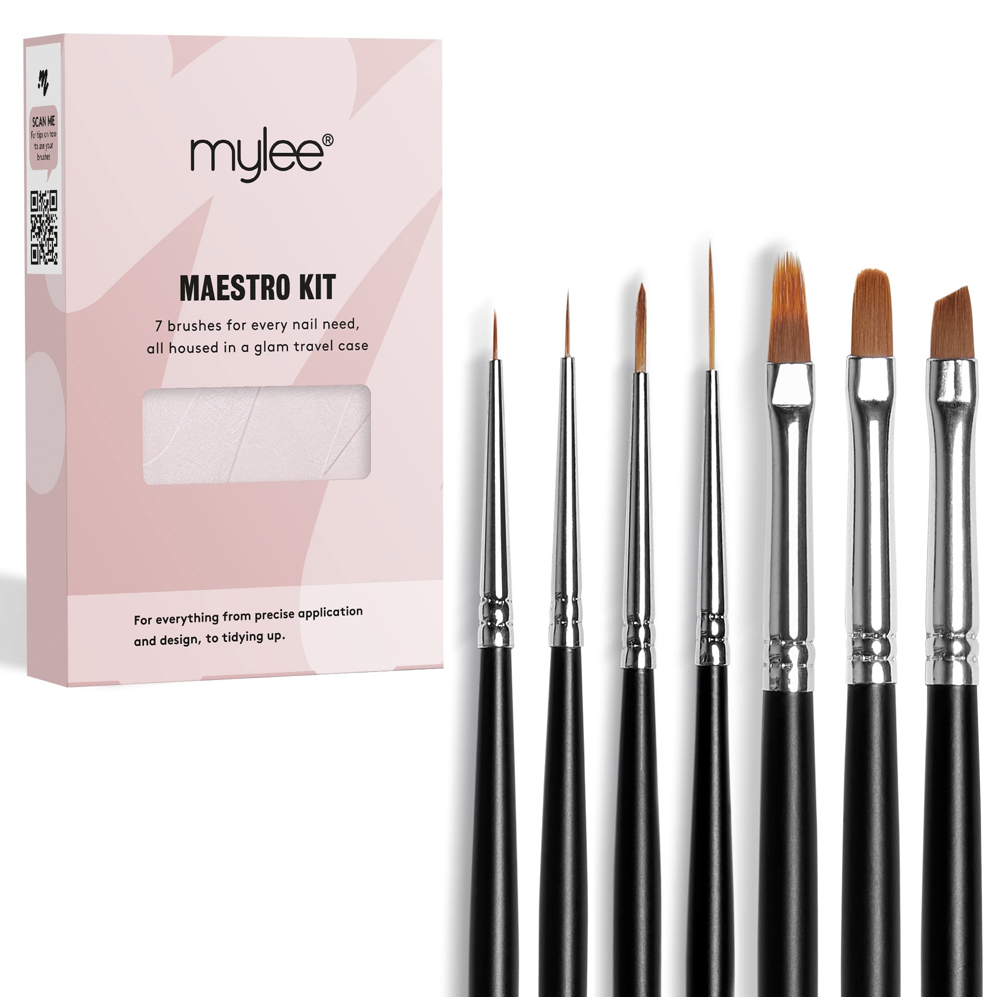 Mylee Maestro Nail Brush Kit – 7 Professional Vegan Gel Art Brushes