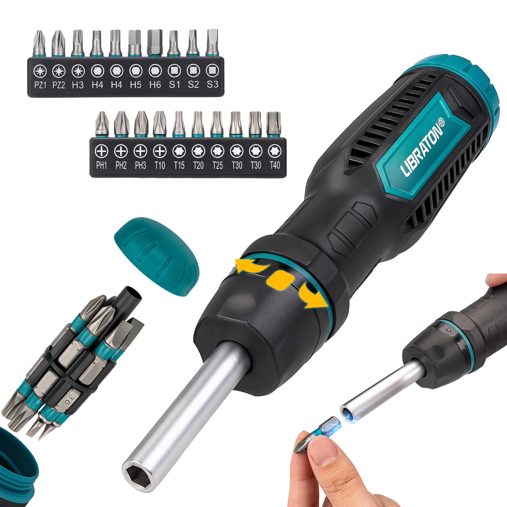 Libraton 33-in-1 Ratcheting Screwdriver Set | Magnetic Multi-Bit Tool
