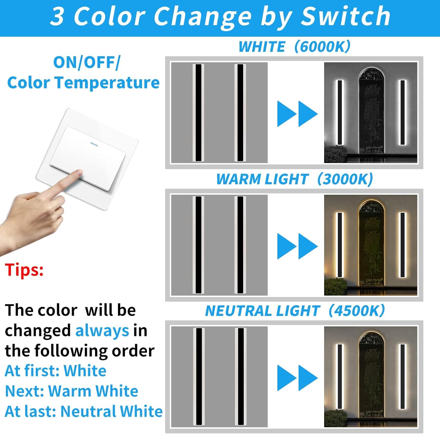 Mikeru 120CM Outdoor LED Wall Light | 42W IP65 Waterproof Black Sconce