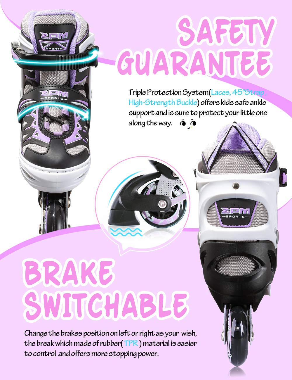 2pm Sports Adjustable Inline Skates | Light Up Wheels for Kids - Purple