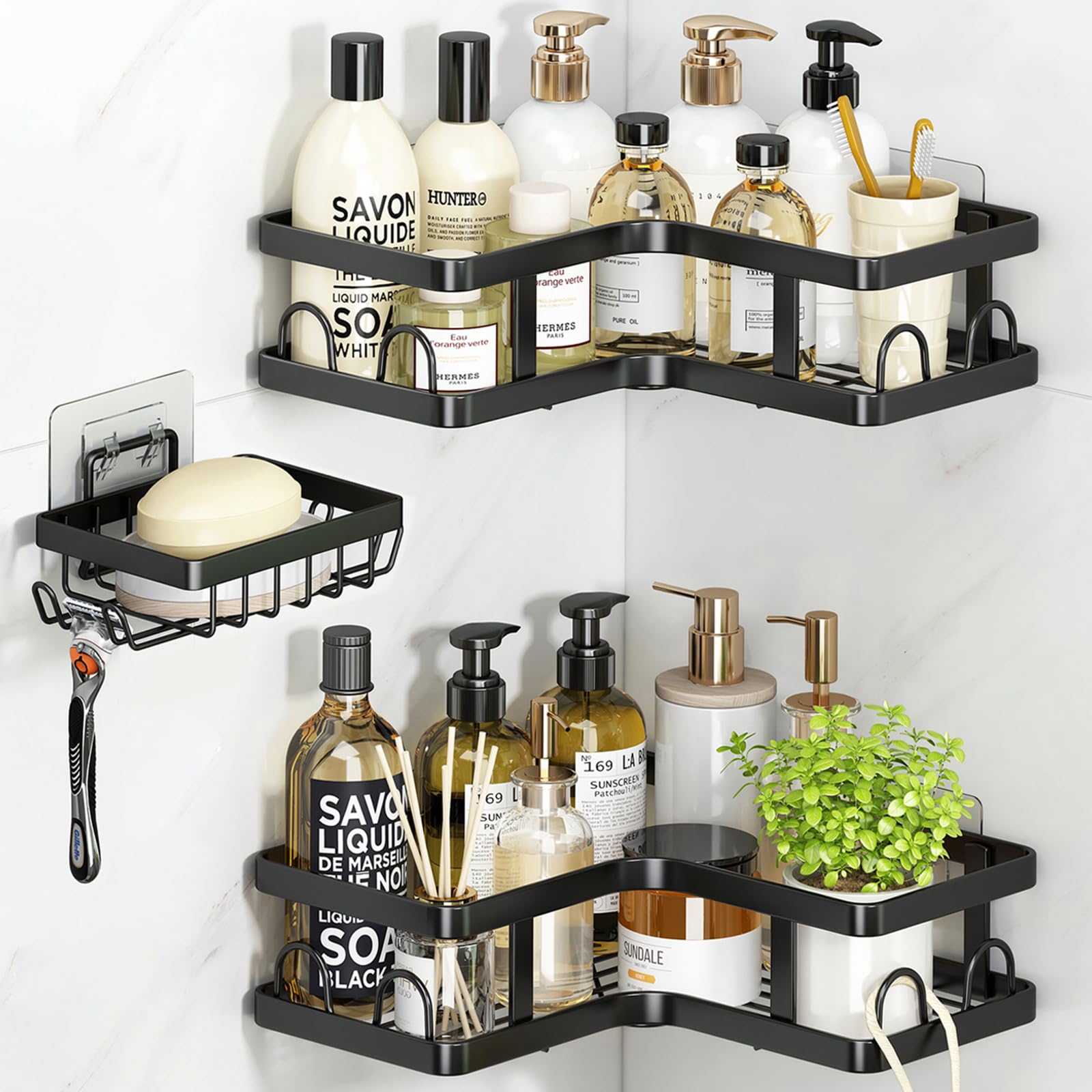 ZVZM Corner Shower Caddy - 3 Pack Stainless Steel No-Drill Shelves