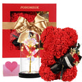 POHOMEGK Rose Bear with Light Up Glass Dome Rose - Mother's Day Flower Gift