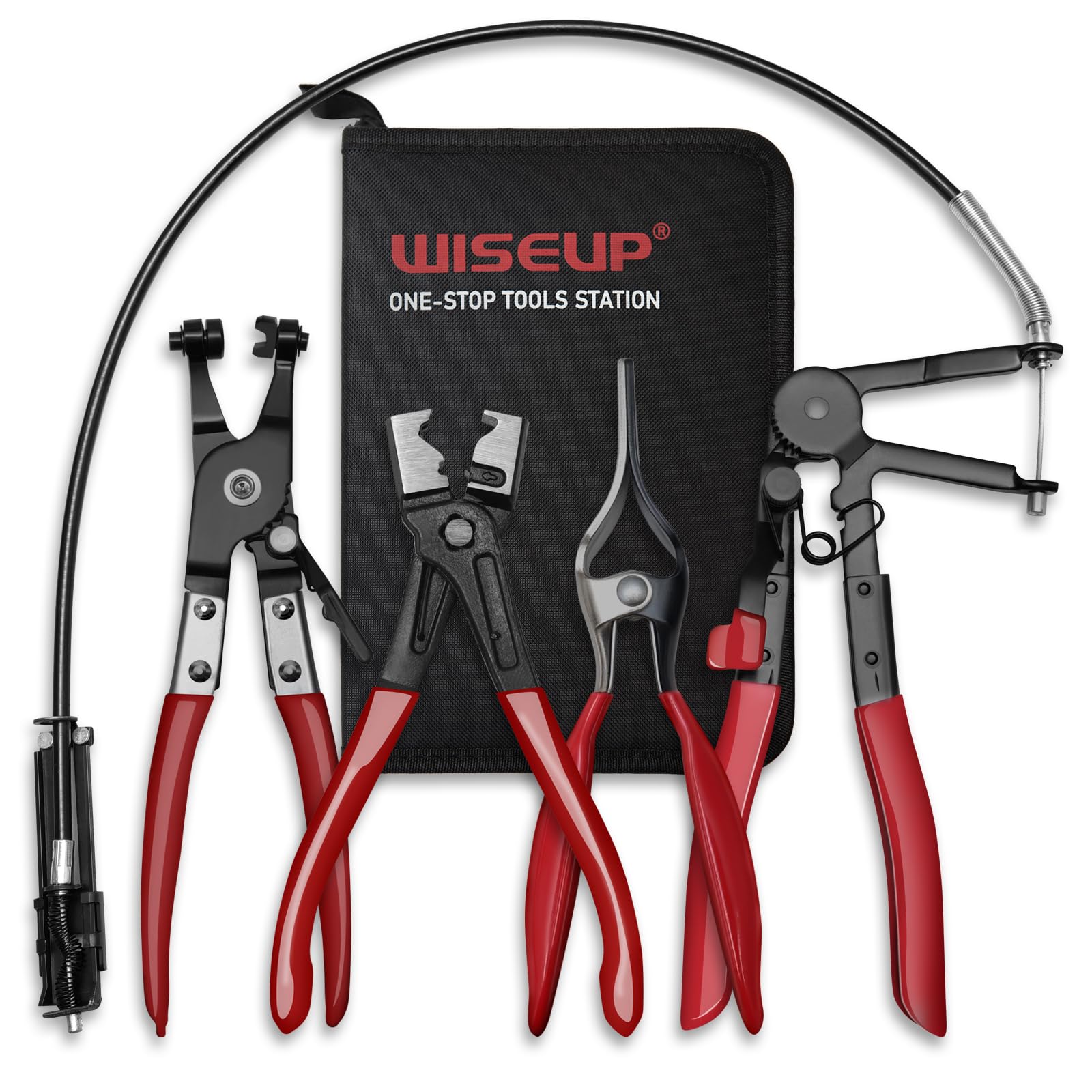 WISEUP 4PCS Hose Clamp Pliers Set | Long Reach Automotive Repair Tool Kit