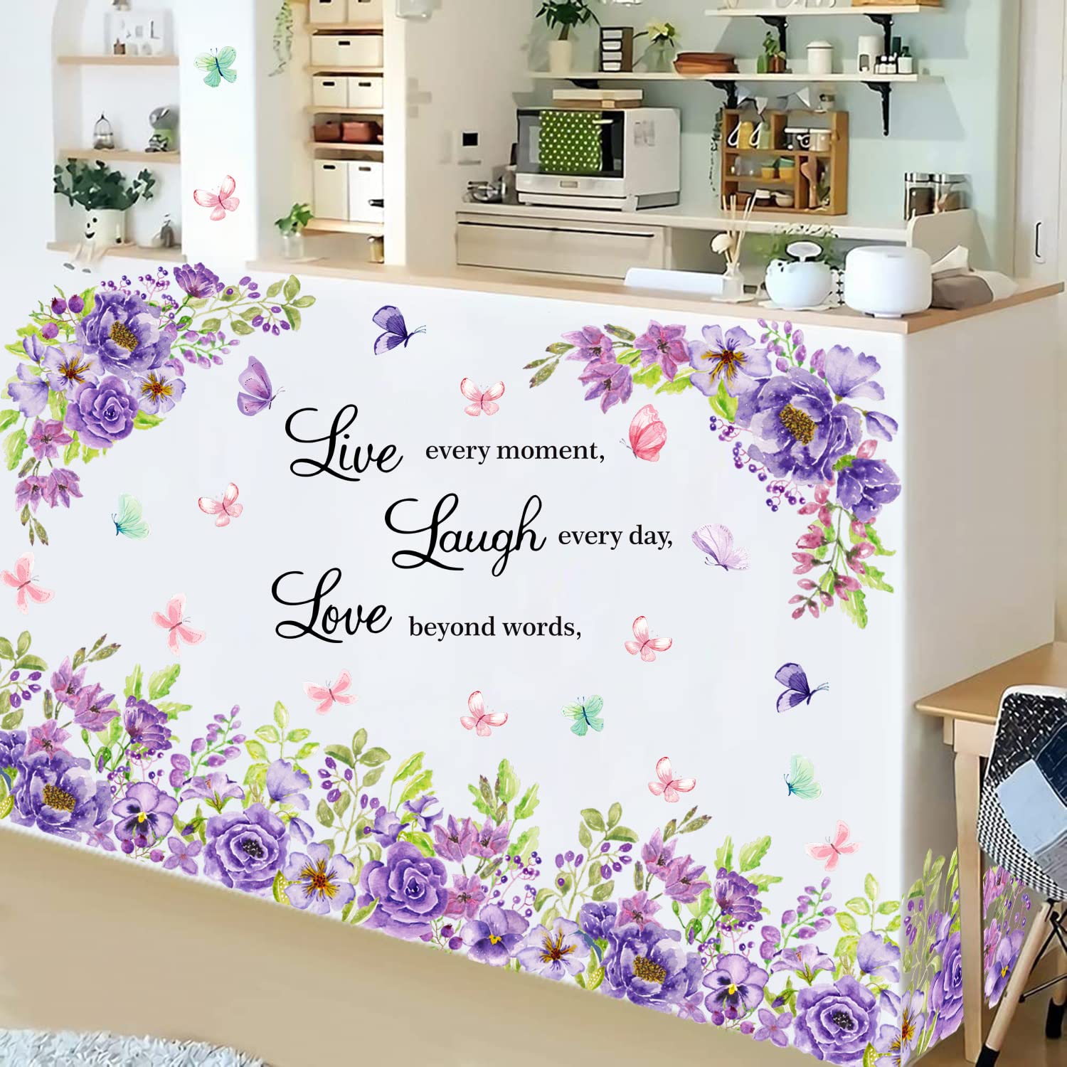 Purple Flower Wall Stickers – Live Laugh Love Floral Decals
