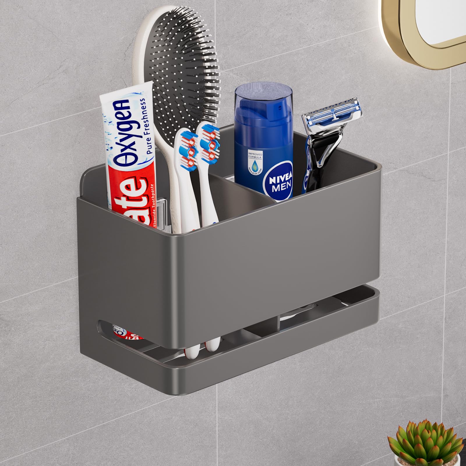 YESENT Aluminum Electric Toothbrush Holder | Wall Mounted Double Slot - Grey