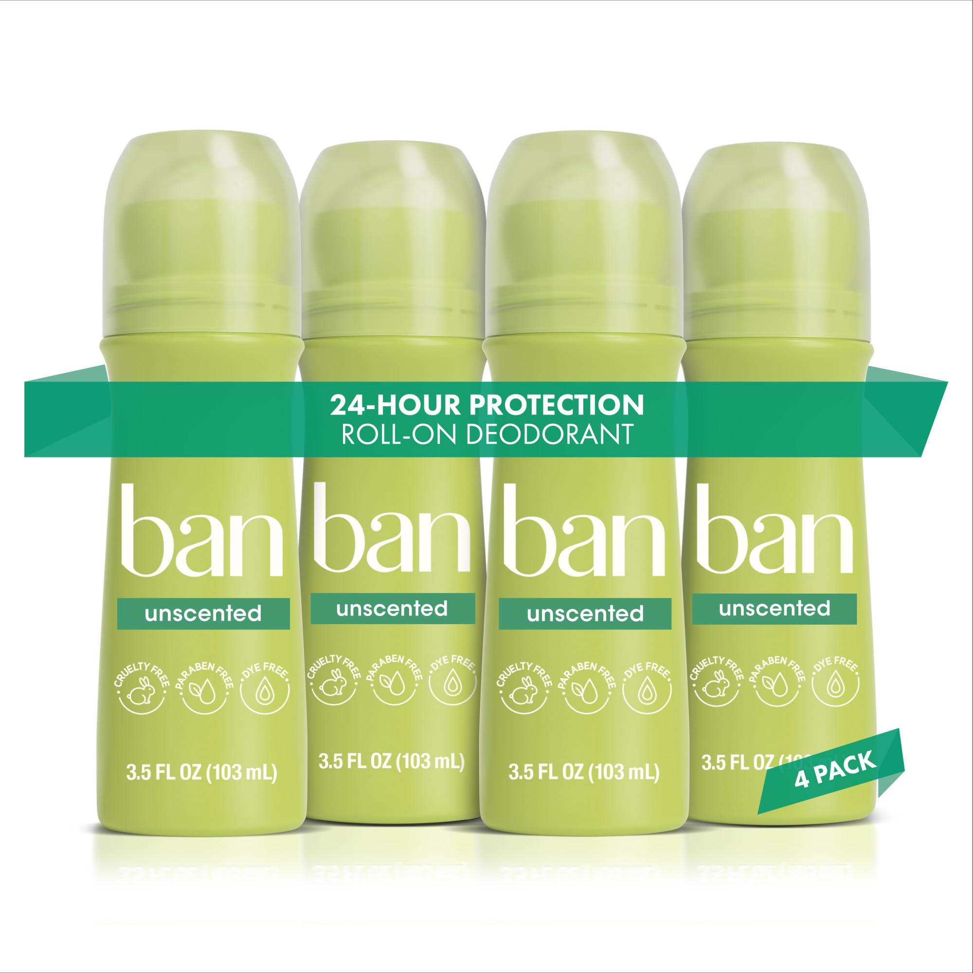 Ban Unscented Roll-On Antiperspirant Deodorant - 3.5 oz (4 Pack)