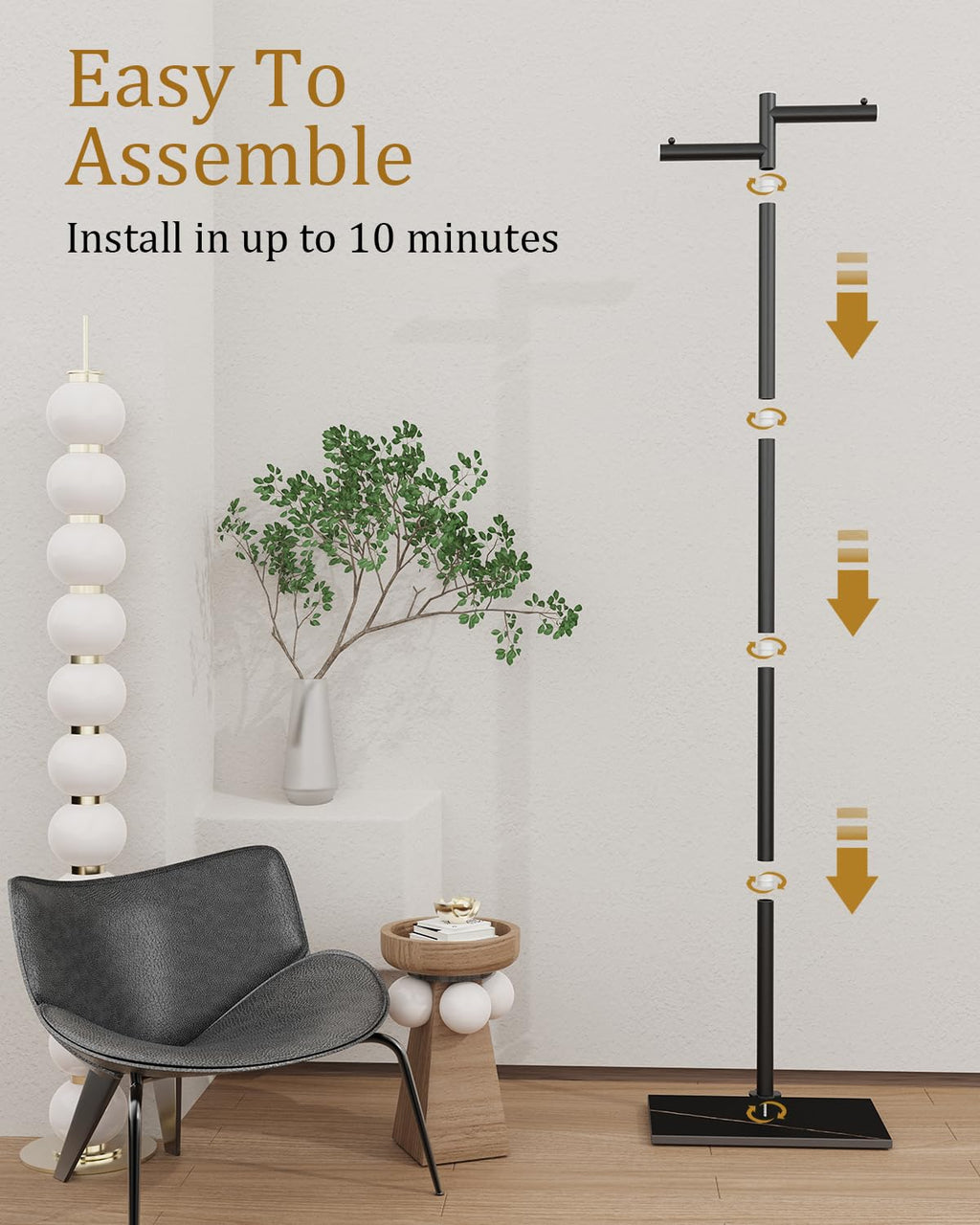 ENUMAIL Freestanding Metal Coat Racks with Natural Rock Base,175cm,Black - image 5